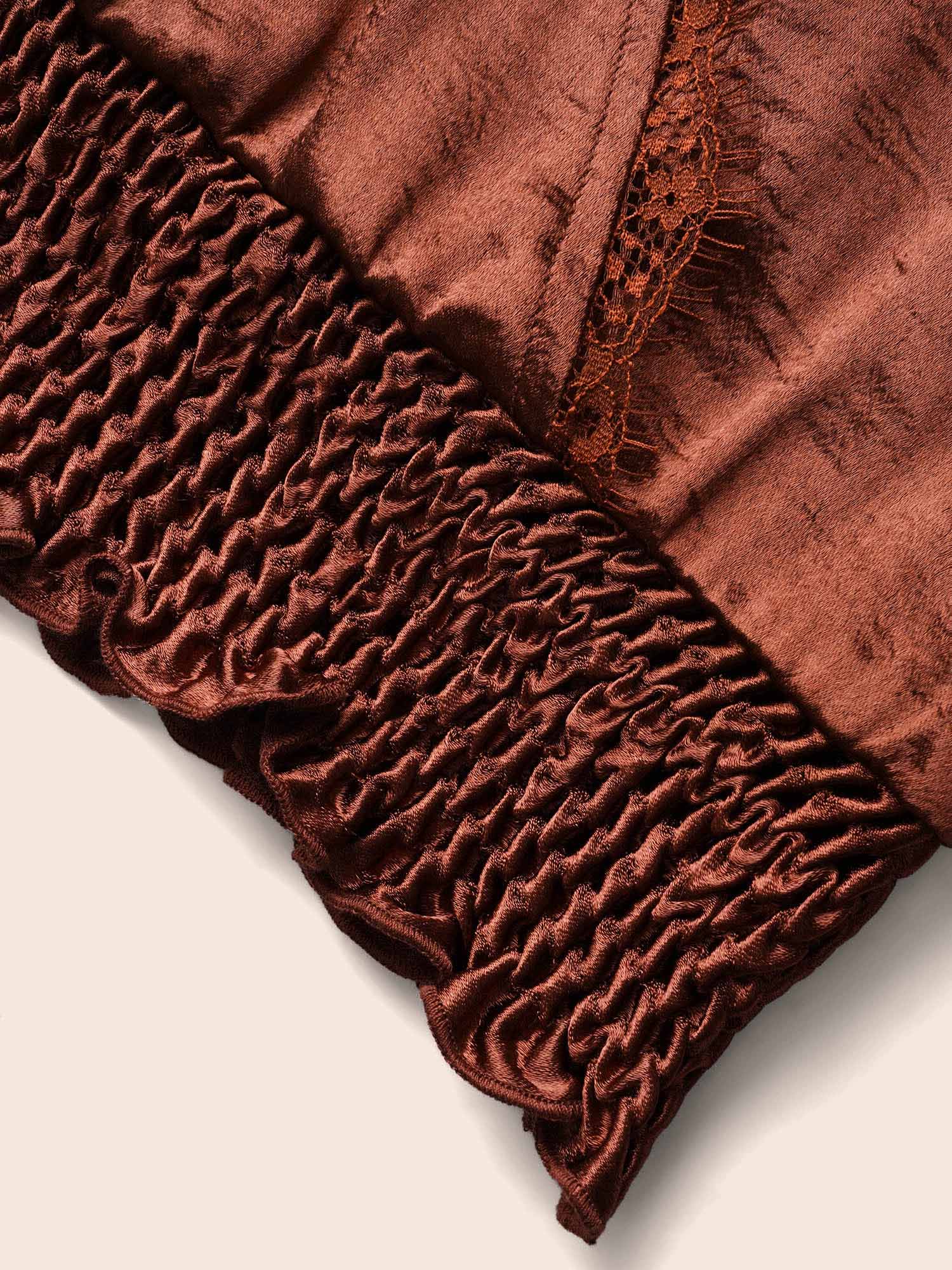 Overlap Collar Shirred Lace Trim Blouse