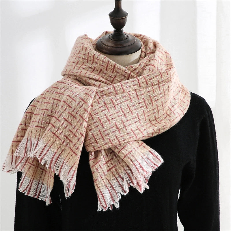 Women's Minimalist Classic Style Plaid Imitation Cashmere Scarf