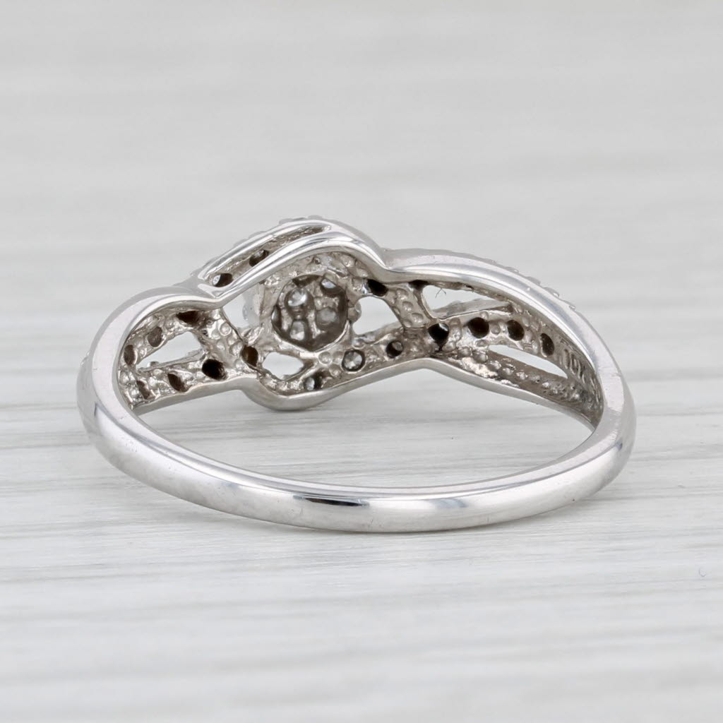 Diamond Cluster Engagement Ring Woven Band 10k White Gold Size 6.75