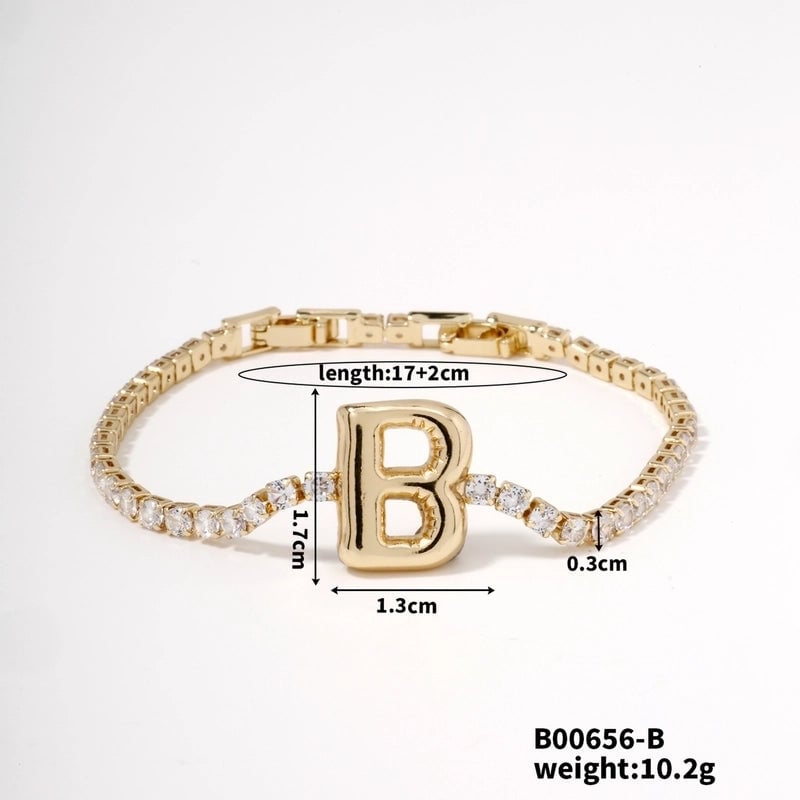 304 Stainless Steel Copper K Gold Plated Minimalist Classic Style Plating Inlay Letter Zircon Bracelets