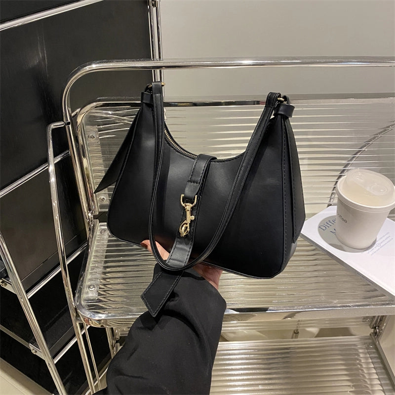 Women's Pu Leather Solid Color Classic Style Hook Loop Underarm Bag