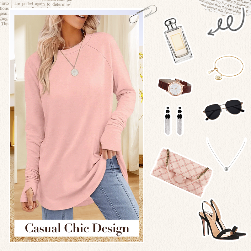 Top casual da donna con maniche lunghe e scollo rotond