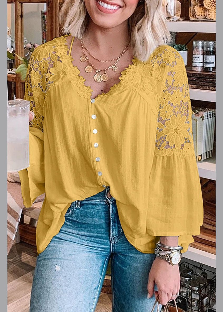 Yellow V Neck T Shirts Bracelet Sleeve