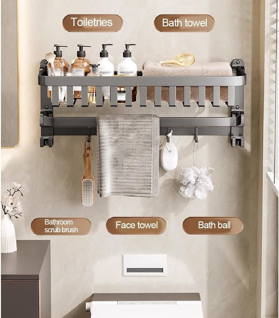 Towel Shelf Thickened Space Aluminum Bath Towel Rack. Bathroom Storage Rack. Bathroom Folding Towel Shelf Tower Holder(50CM)