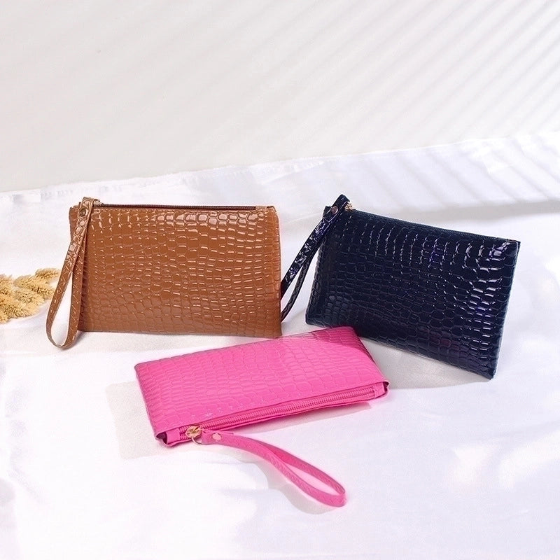 Women's Mini Summer Pu Leather Solid Color Crocodile Fashion Square Zipper Clutch Bag