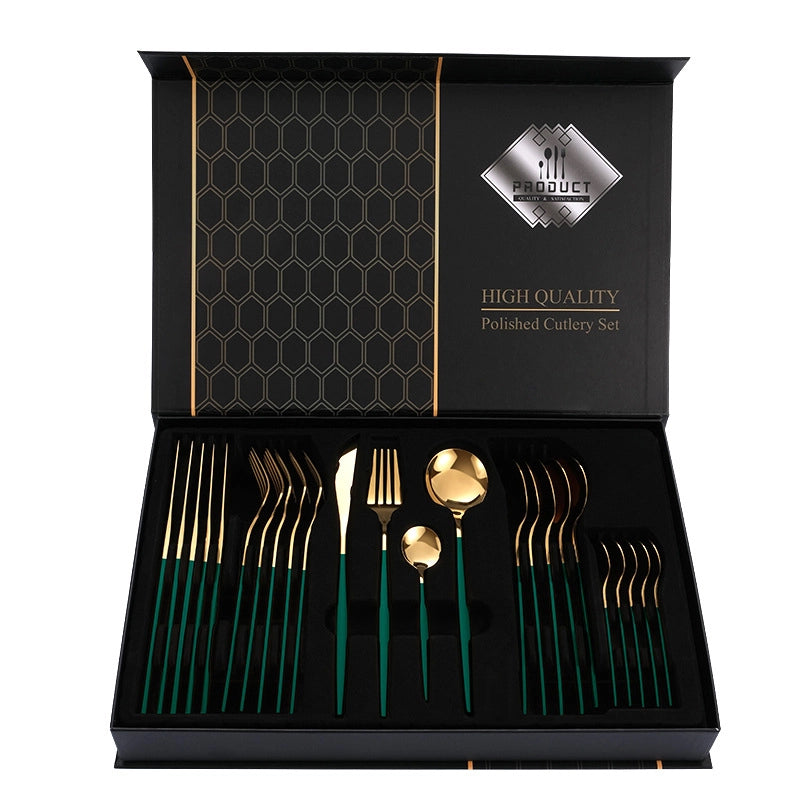 1010 Stainless Steel Tableware 24-piece Golden Steak Knife. Fork And Spoon Gift Box Western Tableware Suit