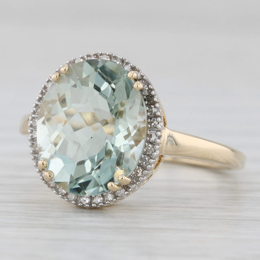 4.67ctw Prasiolite Green Amethyst Diamond Halo Ring 14k Yellow Gold Size 7