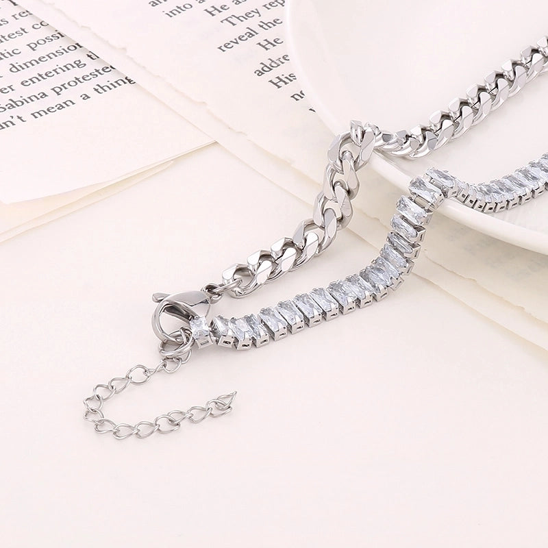 Fashion Geometric Titanium Steel Plating 18k Gold Plated Zircon Bracelets Necklace