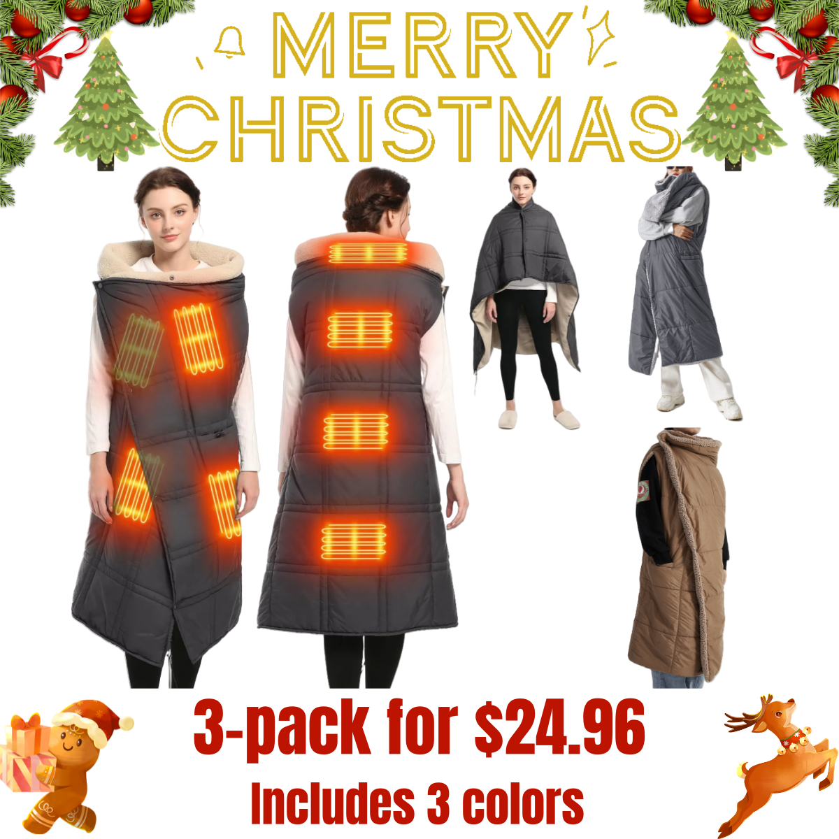 🎄Christmas Clearance! 🎁Sherpa Heated Blanket Battery Operated Portable Heated Blanket - 3 Packs for $24.96