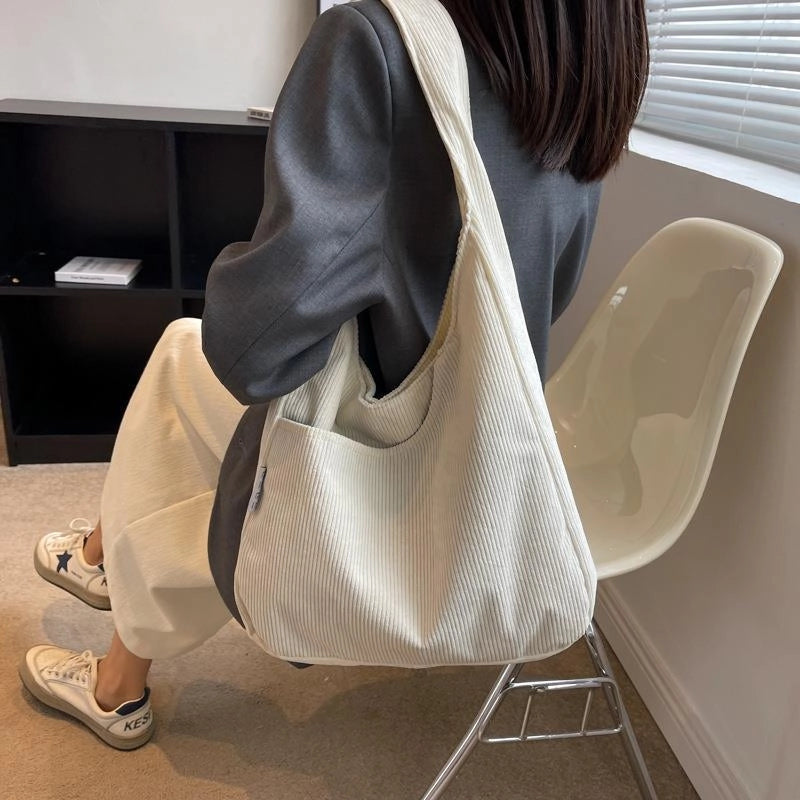 Corduroy Bag  Large Capacity Shoulder Bag Women's Autumn And Winter New Fashionable Casual Canvas Bag For Women