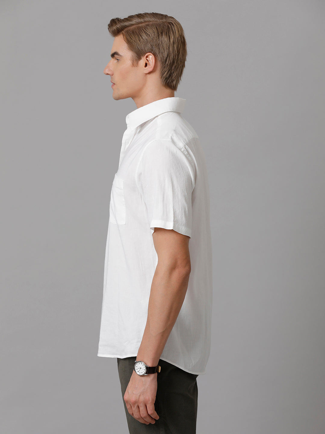 Men Solid Casual White Shirt (LENIN)