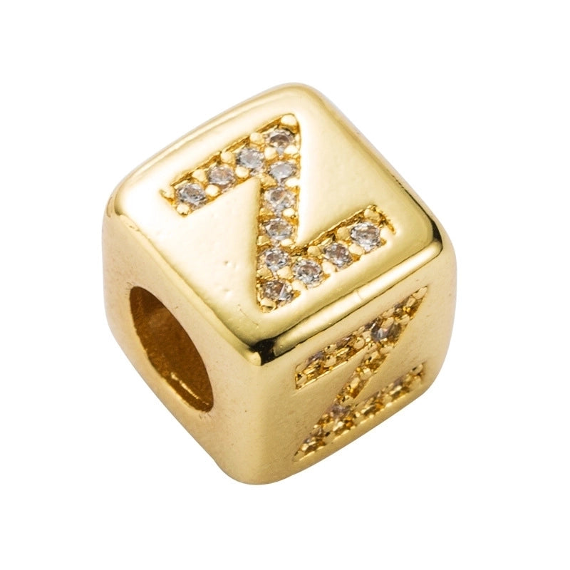 Copper Inlaid Zircon Letter Artificial Gemstones Copper Bracelets