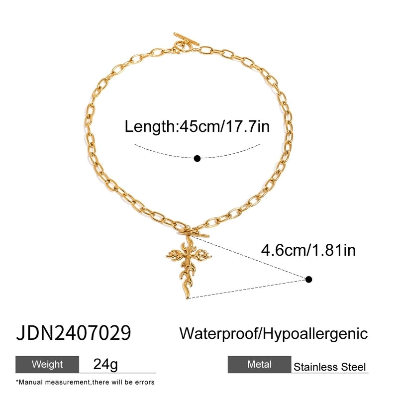Minimalist Classic Style Cross 304 Stainless Steel Natural Stone Rhinestones Zircon 18K Gold Plated Pendant Necklace