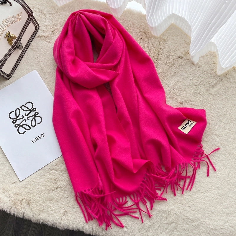 D Cashmere Scarf Solid Color Tassel Shawl Long Couple Warm Imitation Cashmere Scarf Shawl
