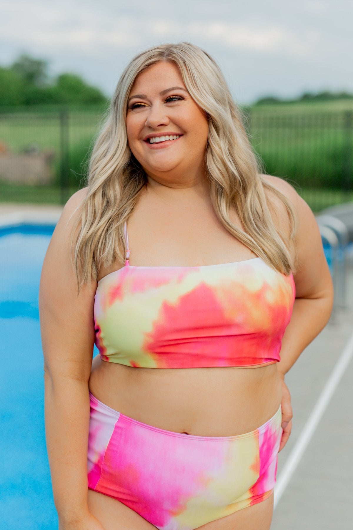 High Waist Tie Dye Swimsuit Bottoms- Red. Pink. Yellow