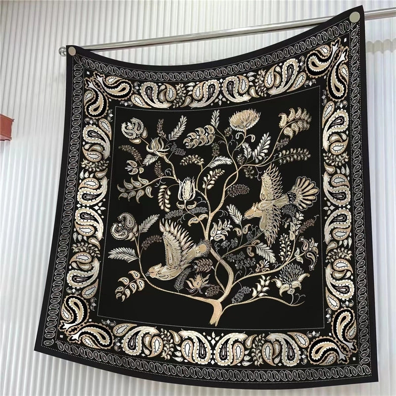 New High Quality Twill Forged Large Square Fashion 90*90cm Printed Silk Scarf Sunscreen Shawl Scarf