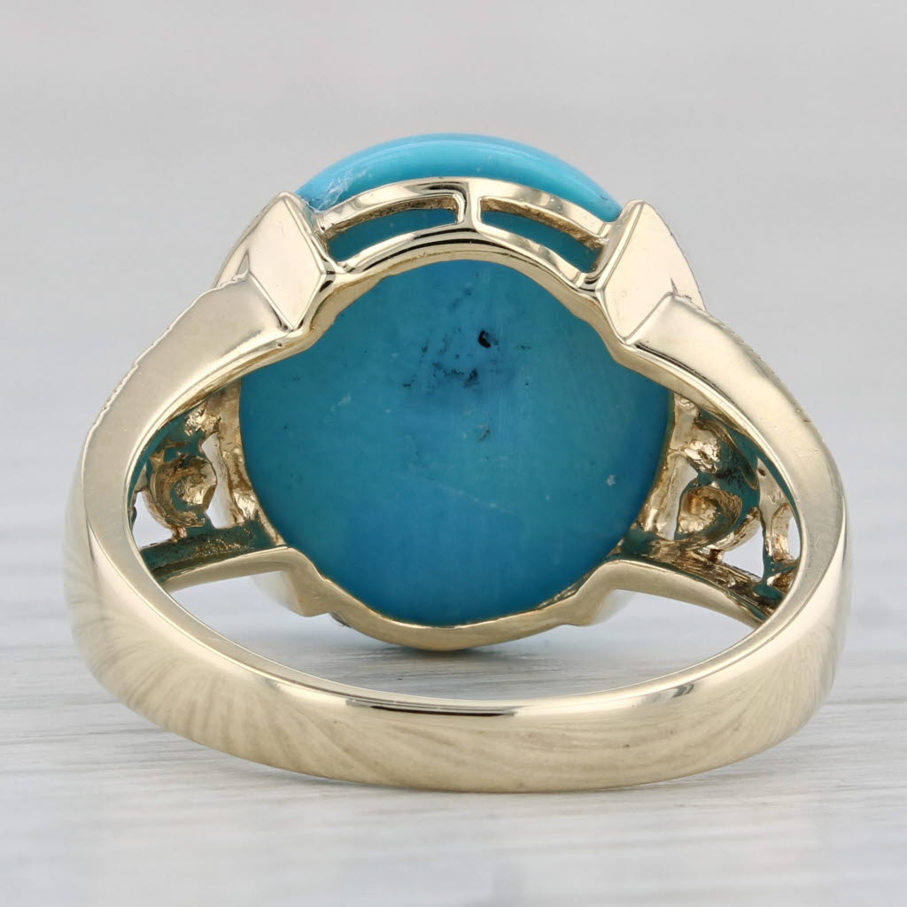 Imitation Turquoise Oval Cabochon Solitaire Ring 10k Gold Heart Accented Size 7