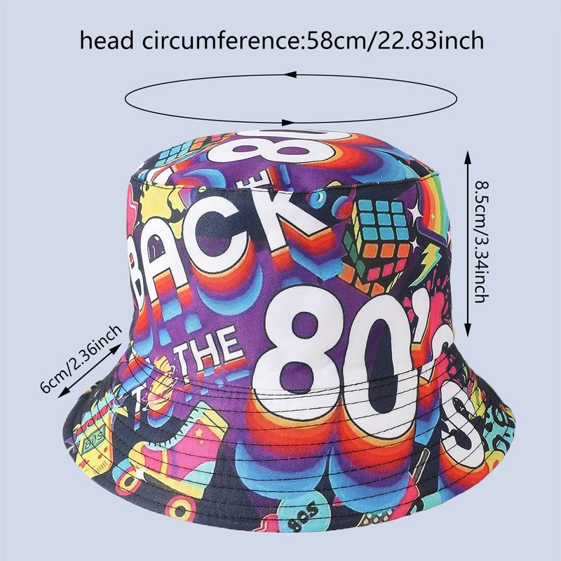 Unisex Casual Retro Artistic Letter Color Block Printing Curved Eaves Bucket Hat
