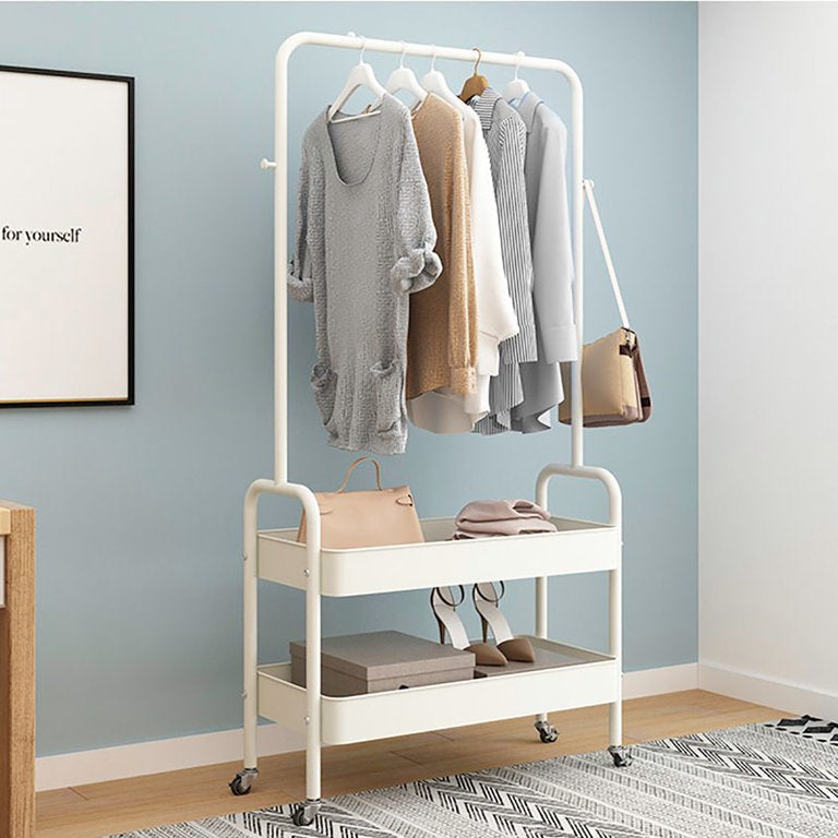 Garment Rack. Entryway Clothing Rack with 2 Tier Metal Basket