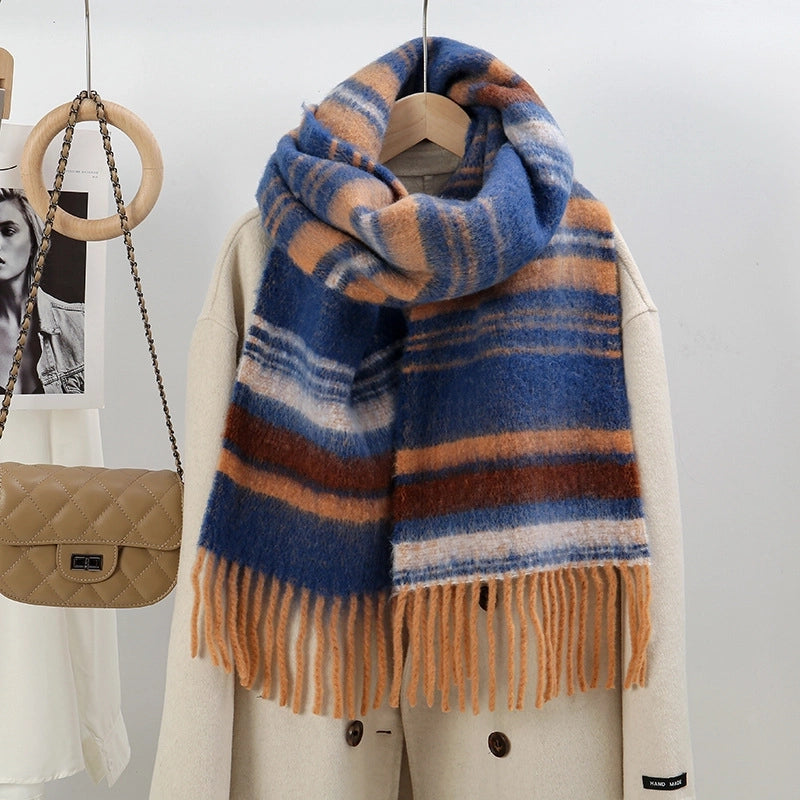 Stripe High-Grade Printed Tassel Scarf For Men And Women Retro Easy Matching Fashion Cashmere-like Shawl Scarf