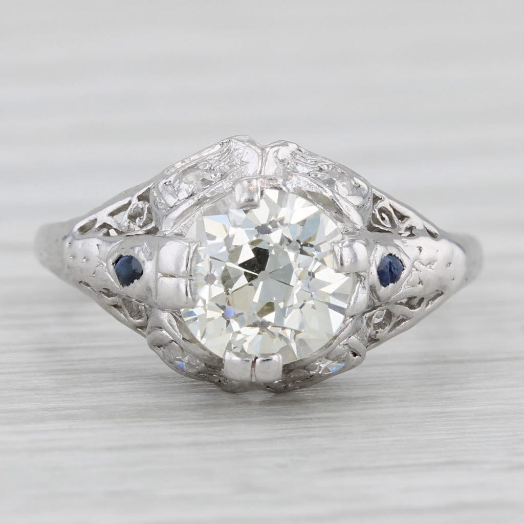 1.46ctw Old Euro Diamond Lab Created Sapphire Art Deco Engagement Ring 18k Gold