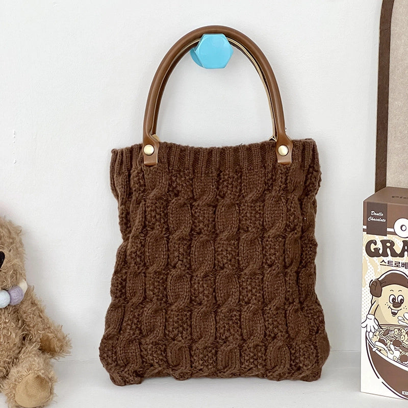 Women's Medium Knit Solid Color Streetwear Square Open Handbag