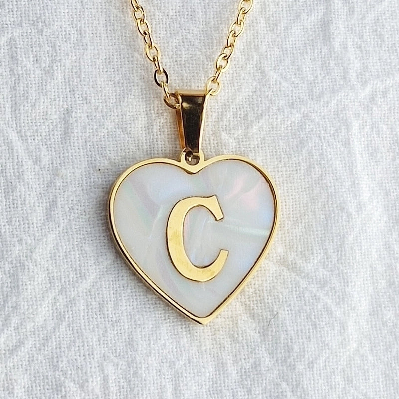 Cute Sweet Letter Titanium Steel Plating Inlay Shell Pendant Necklace