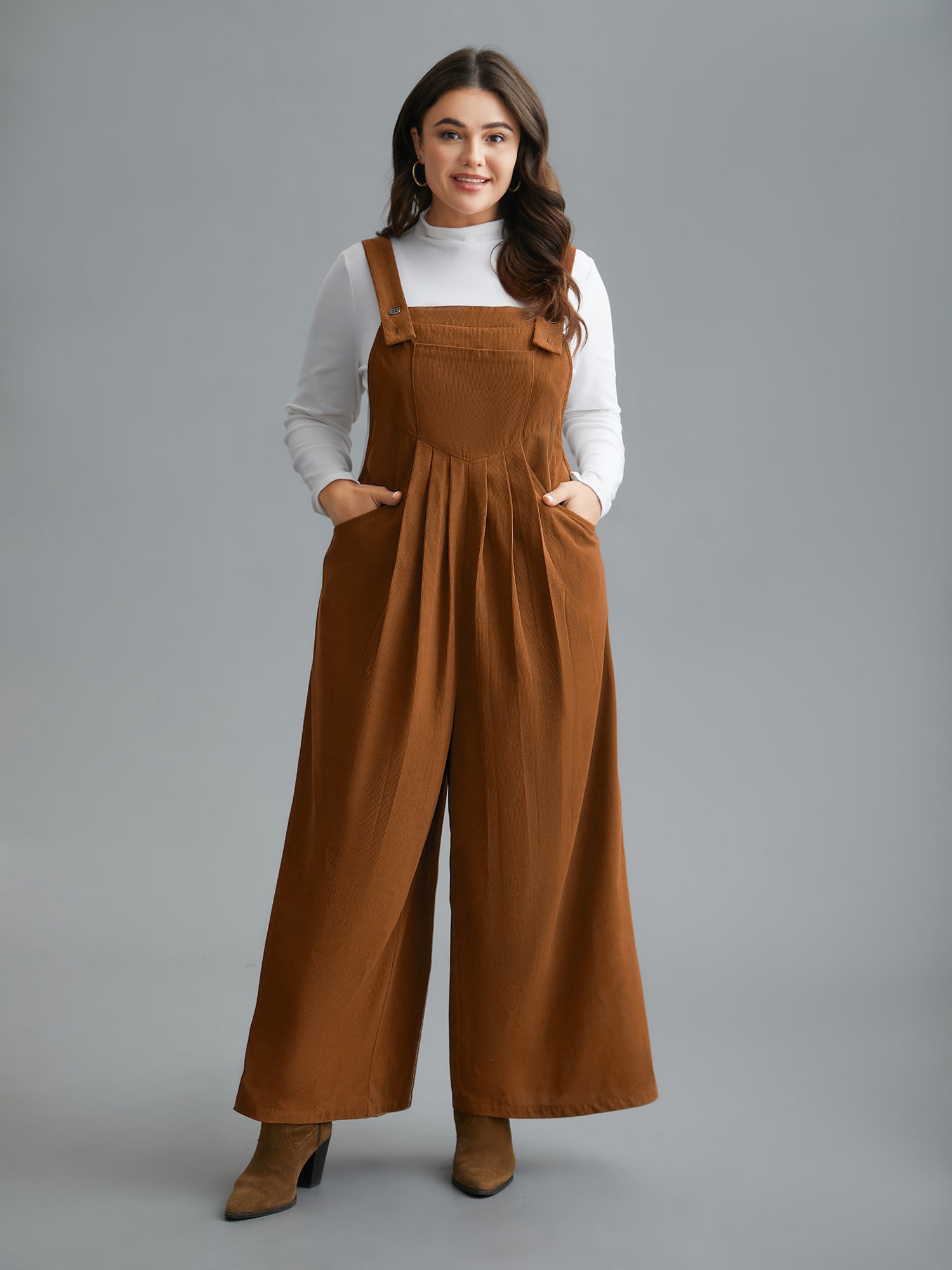 Plain Chest Pocket Pleated Jumpsuit