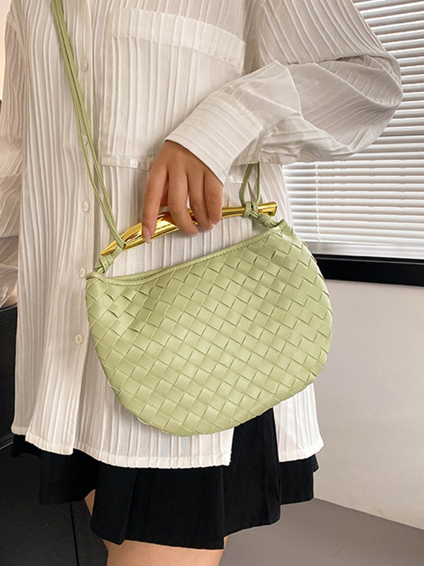 Geometric Split-Joint Woven Zipper Bags Handbags