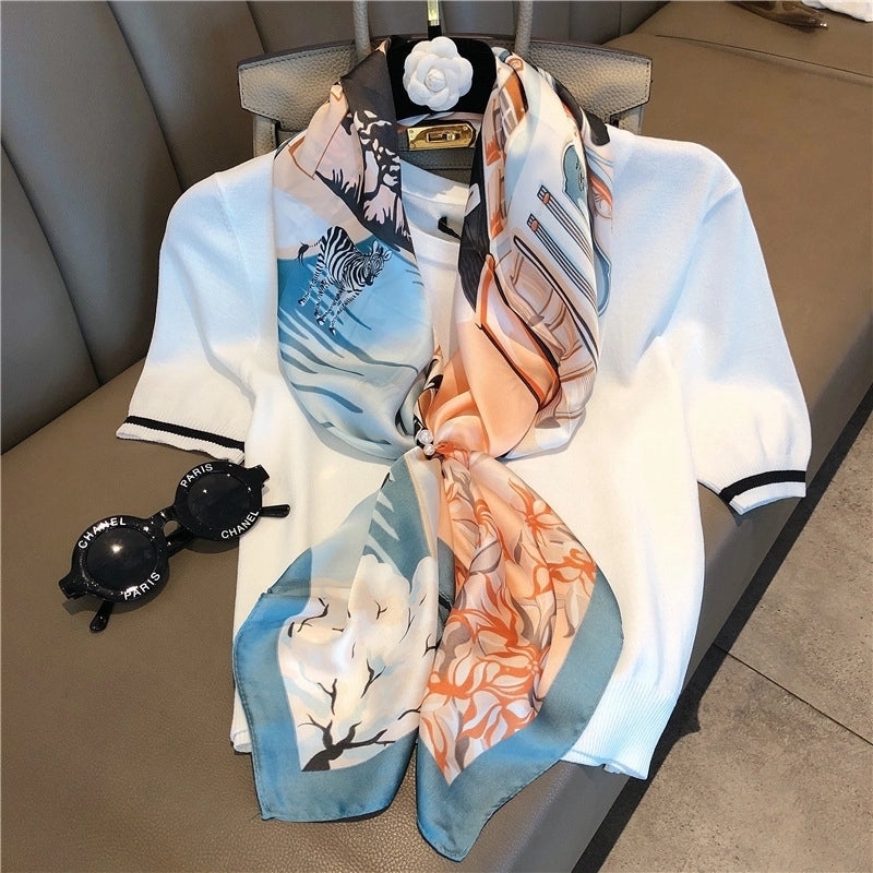 Color Matching Silk Scarf 90cm Large Square Scarf