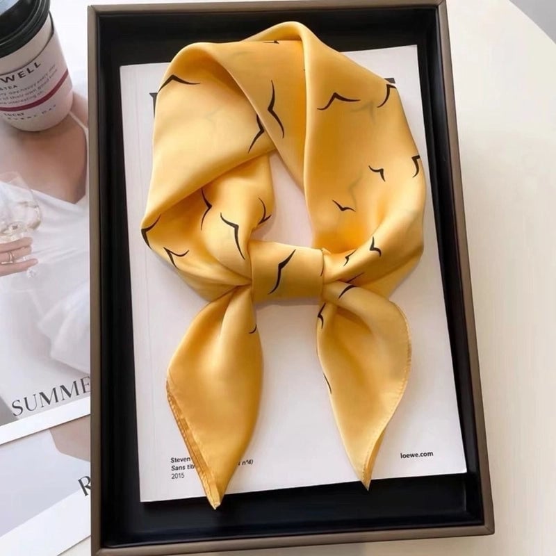 70*70  Striped Silk Scarf Women's Small Square Scarf  Versatile Professional Small Scarf Summer Thin Decorative Scarf