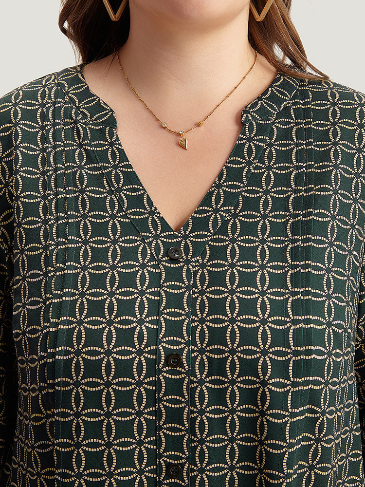 Geometric Graphic Pleated Detail Blouse