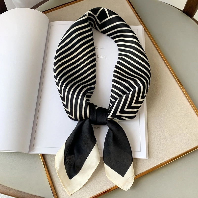 Silk Scarf Women's Small Square Scarf Hair Band Matching Shirt Suit Spring And Autumn Thin Vintage French Style Tube Top Tie Bag Internet Popular