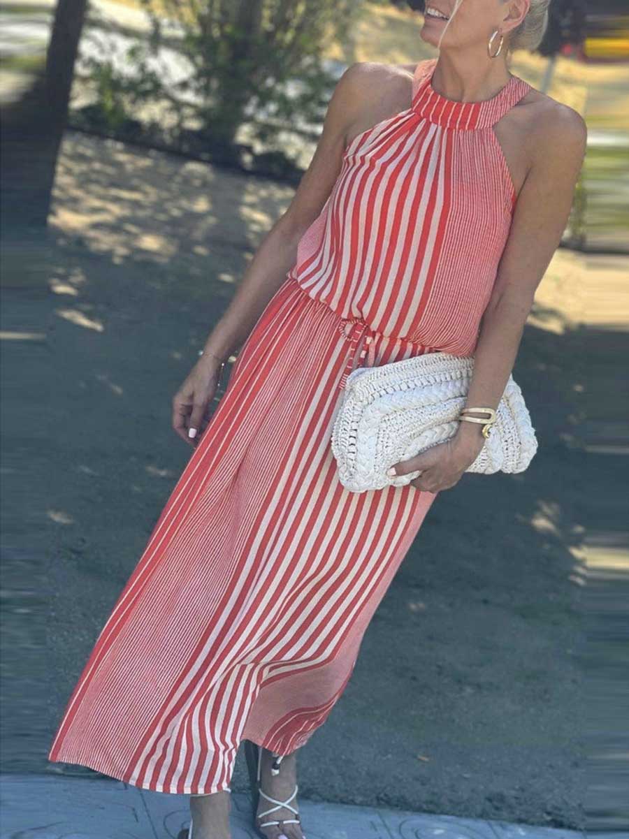 Sleeveless Round Neck Striped Dress