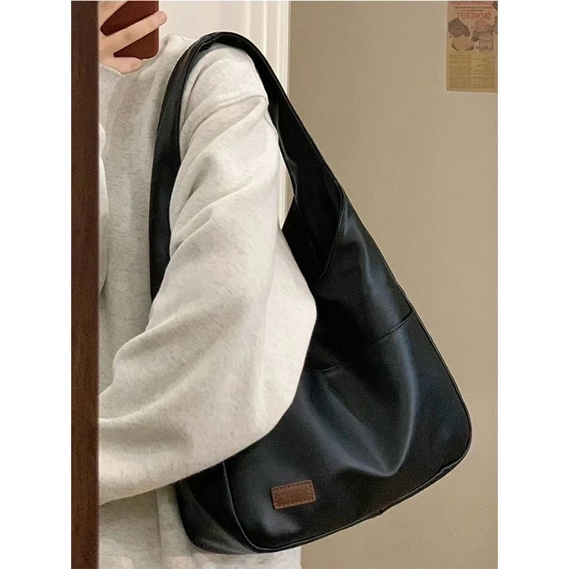 Women's Large Autumn Pu Leather Solid Color Fashion Square Zipper Tote Bag