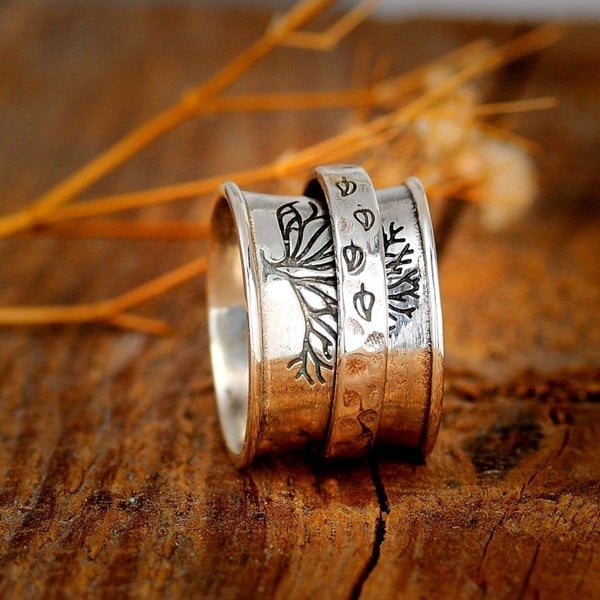 Sterling Silver Tree of Life Spinner Meditation Ring