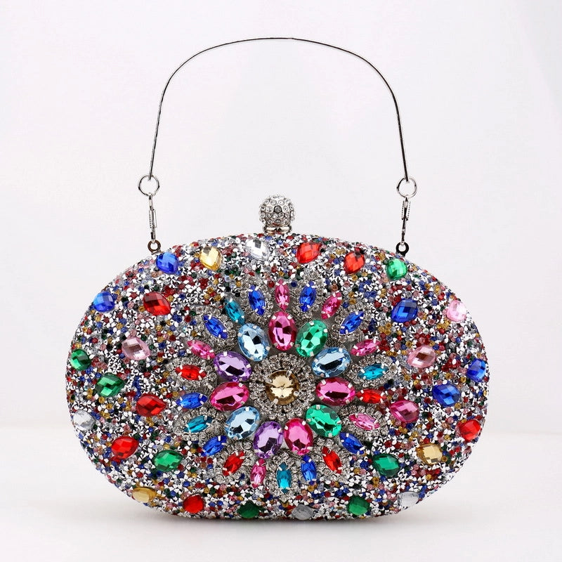 Champagne Rose Red Sky Blue Polyester Solid Color Oval Evening Bags