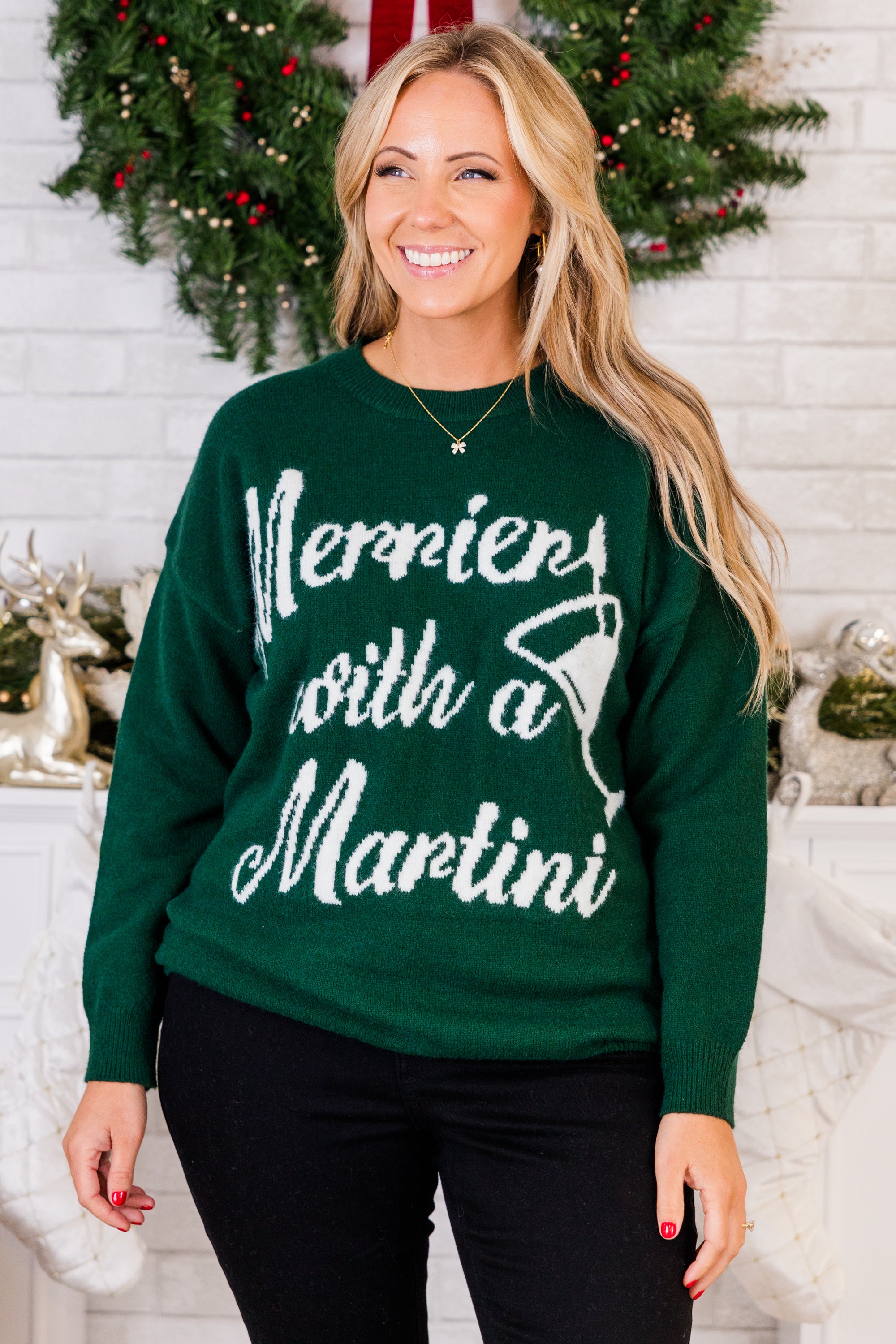 Merrier With A Martini Sweater. Green