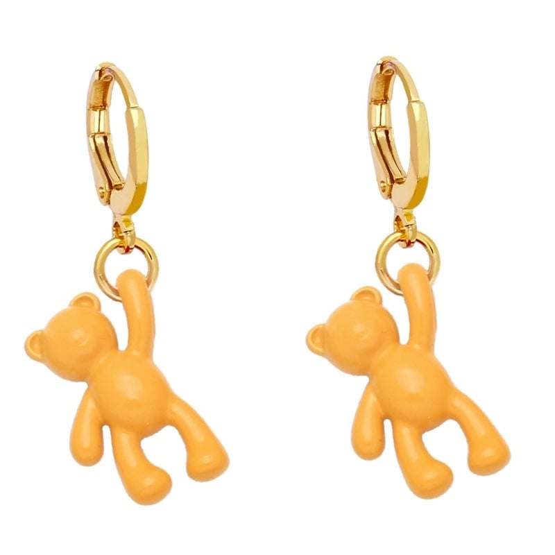Bear Earrings Female Personality Retro Candy Color Copper Earrings