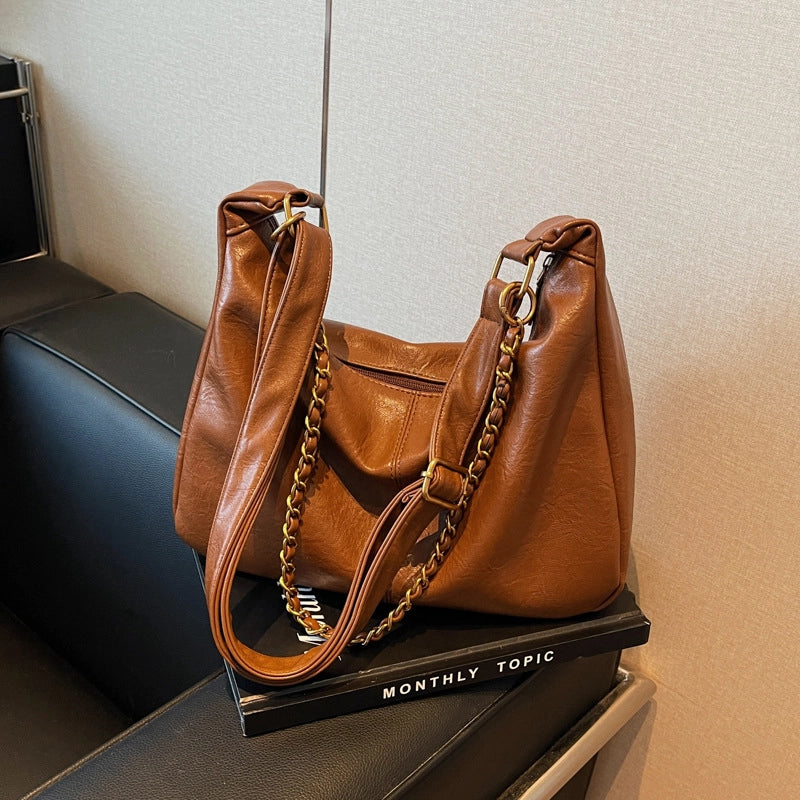 Women's Medium Pu Leather Solid Color Classic Style Streetwear Square Zipper Shoulder Bag