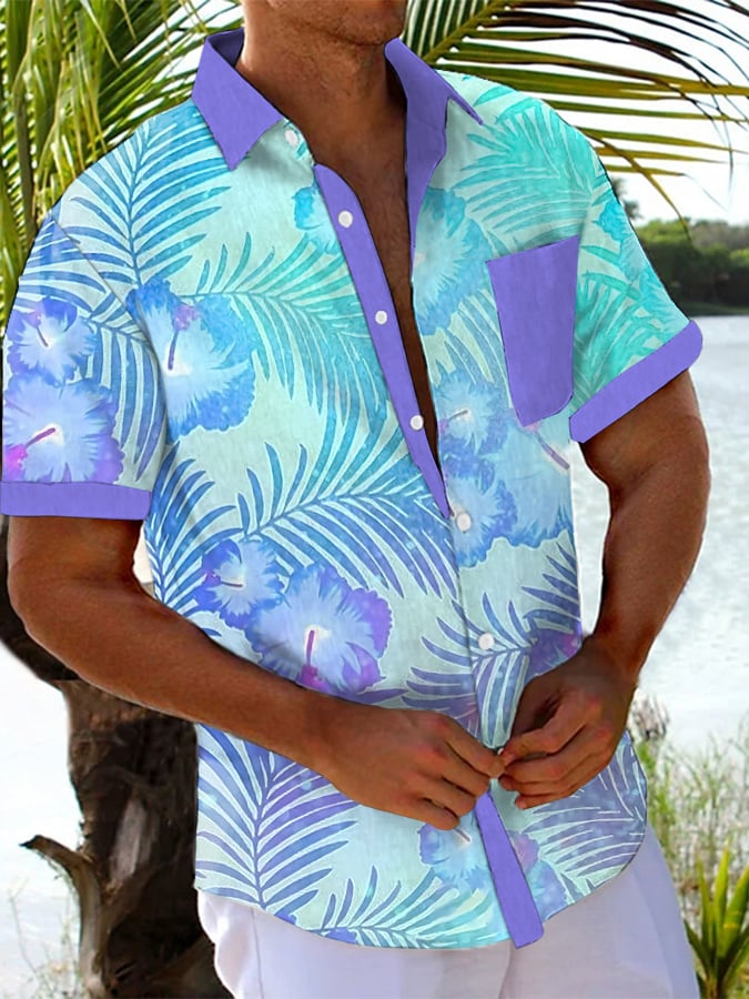 Men's Hawaiian Palm Tree Print Fashion Short Sleeve Shirt