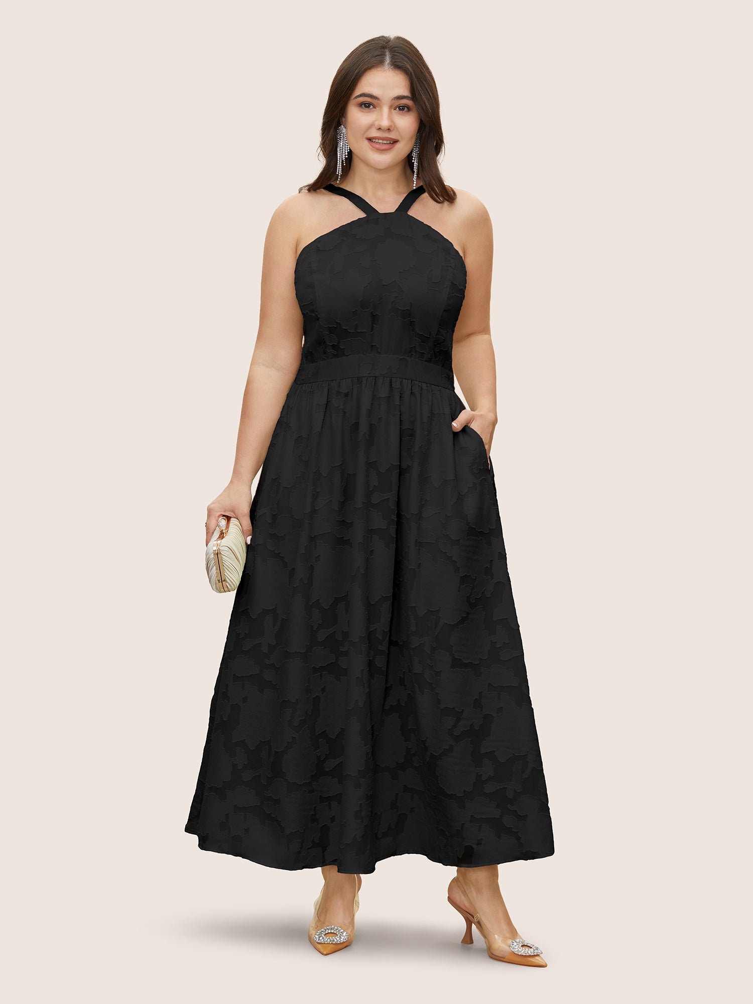 Abstract Textured Shirred Pocket Dress