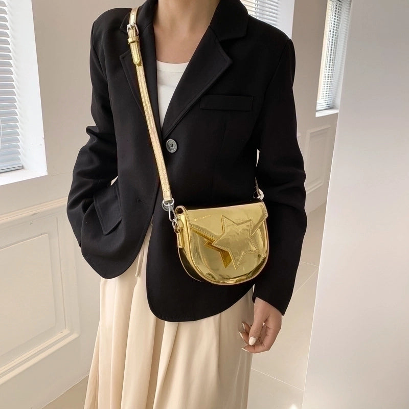 Women's Small Pu Leather Star Basic Semicircle Magnetic Buckle Shoulder Bag