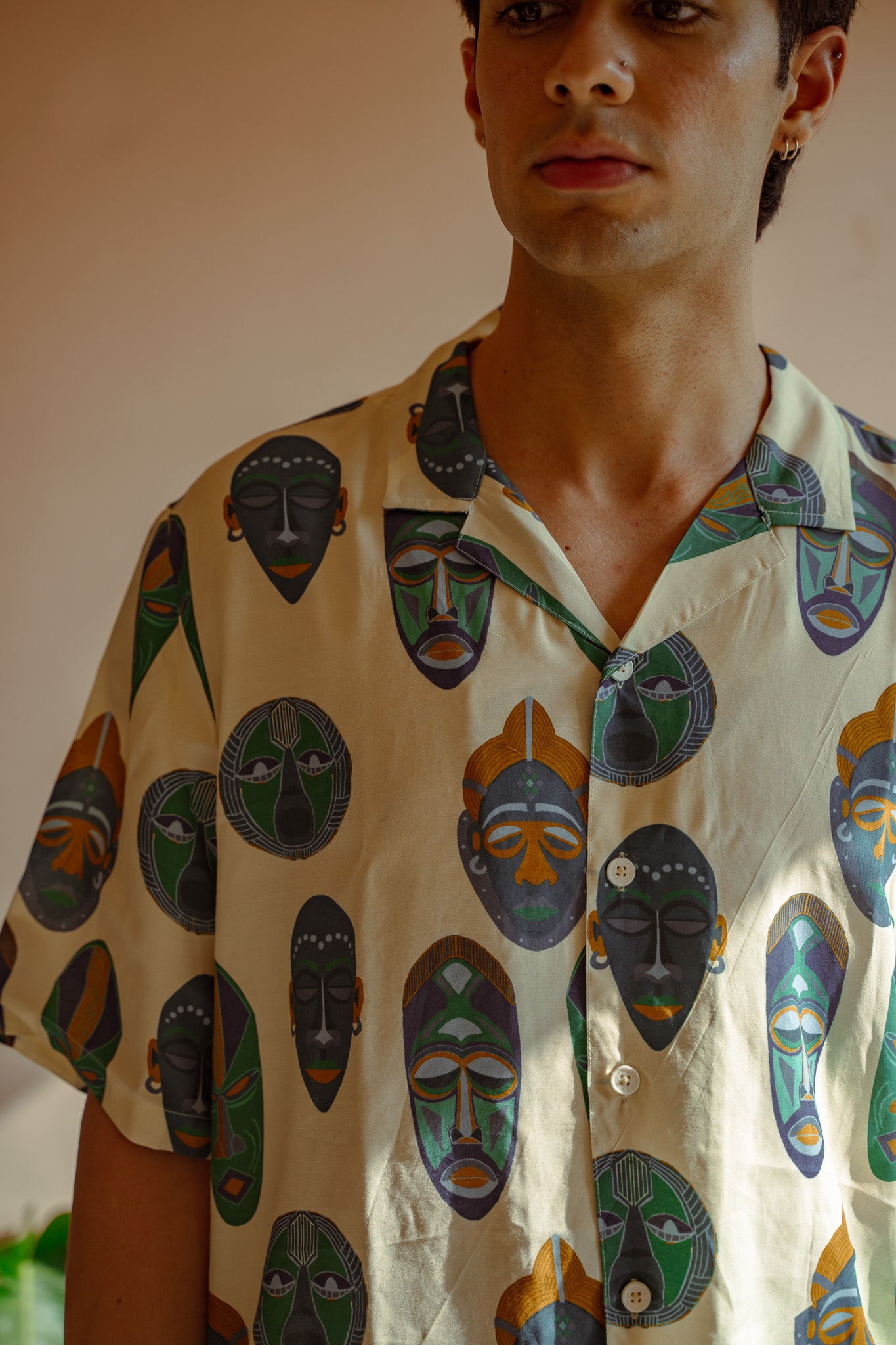 Tribal Faces Green Oversize Shirt