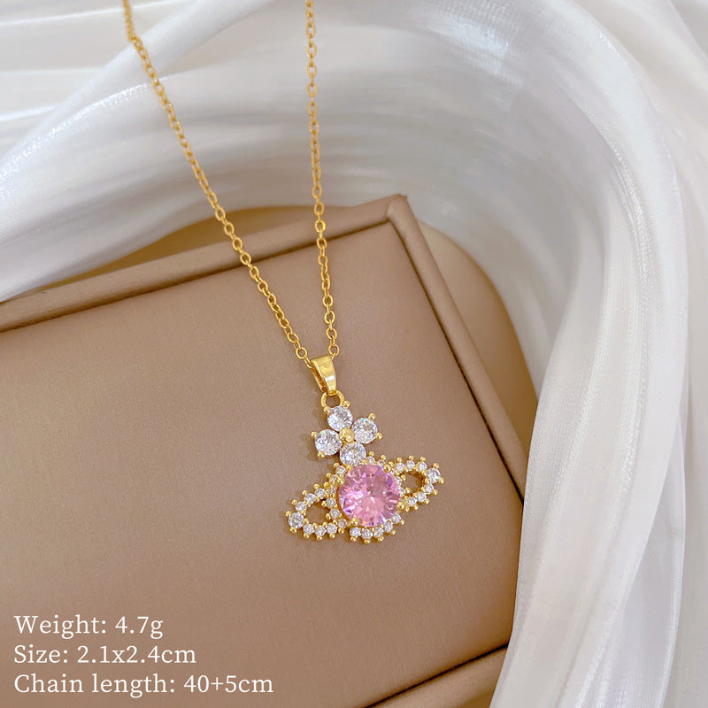 Minimalist Geometric Titanium Steel Diamond Inlay Necklaces