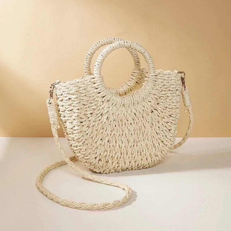 Women's Mini All Seasons Paper Solid Color Vacation Oval String Shoulder Bag Handbag