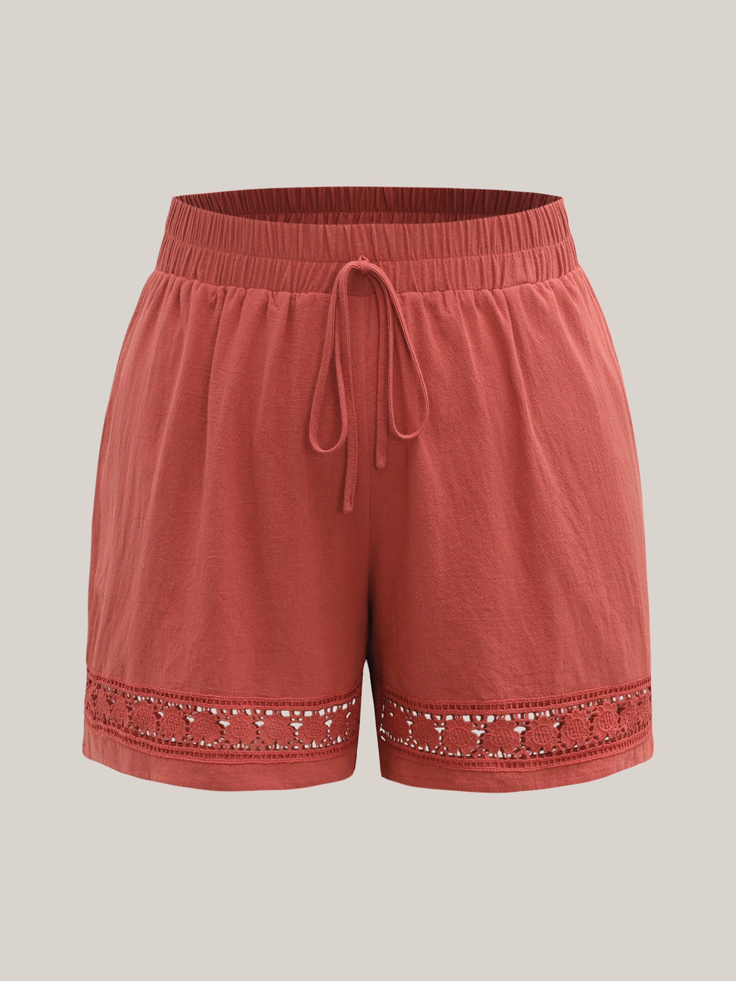 Lace Trim Waist-Tie Shorts
