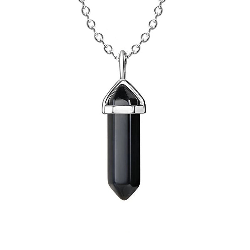 Fashion Hexagon Prism Alloy Natural Stone Cable Chain Pendant Necklace In Bulk