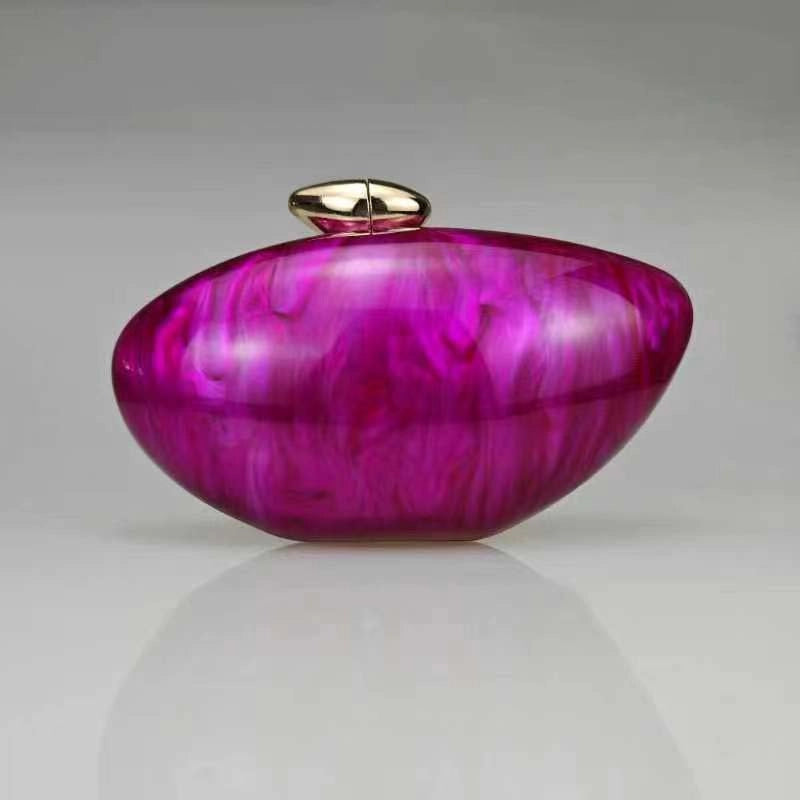 Rose Red Coffee Arylic Marble Oval Evening Bags