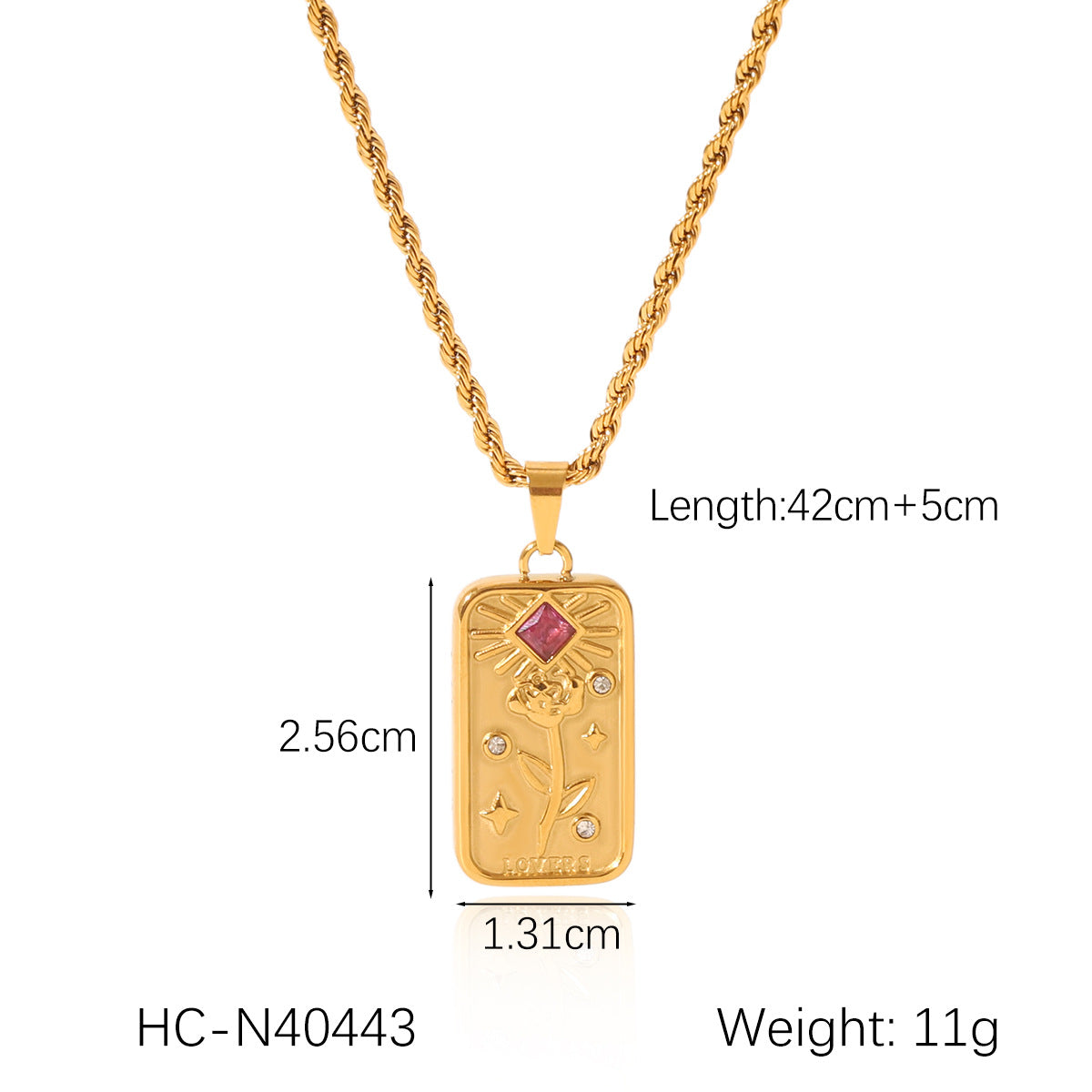 Tarot Card Three-Dimensional Relief Diamond Flower Eight-Pointed Star Pendant Necklace Design Titanium Steel Twist Chain Necklace